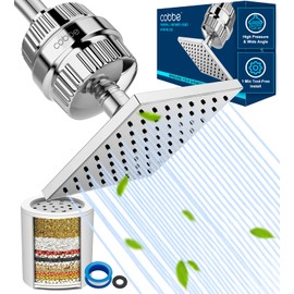 Cobbe High Pressure Filtered Shower Head Combo, Rain Shower Head with 20 Stage Shower Head Filter for Hard Water - Adjustable Replacement Remove Chlorine and Harmful Substances, Chrome