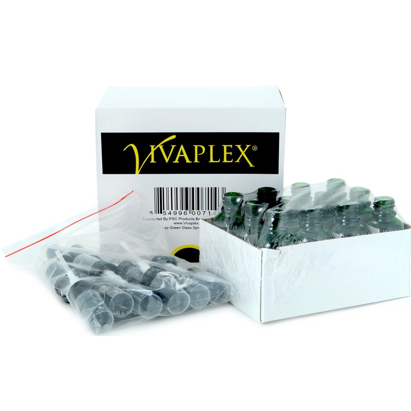 Vivaplex, 12, Green, 1 oz Glass Bottles, with Black Fine
