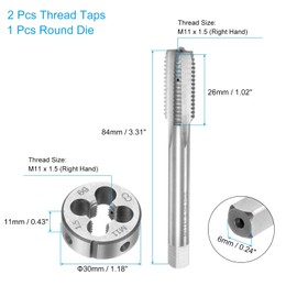 sourcing map 3pcs Tap and Die Set, Metric M11 x 1.5 Thread Taps & Round Die, Tapping Threading Tool Tap & Die Kit for Nut Screw Bolt Thread Repair