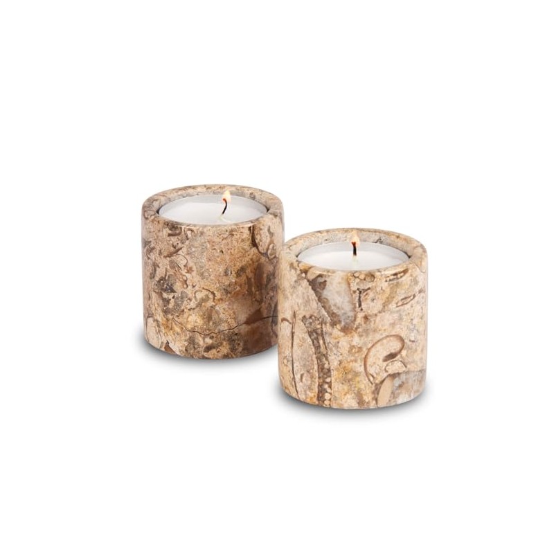 Set of 2 Fossilstone Marble Tea Light Holders – 2"