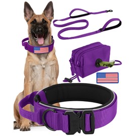 2025 Upgraded Thick Wide Reflective Dog Collar and No Pull 6-8 FT Leash Set for Medium Dogs, Use Heavy Duty Full Metal Buckles and Soft Padded Dog Collar Leash Set, with A Poop Bag Holders for Leashes