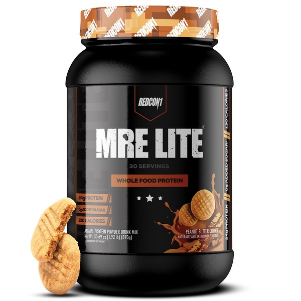 REDCON1 MRE Lite Meal Replacement Powder, Peanut Butter Cookie - Animal Based Whole Food Protein Blend with MCT Oil + Pea Protein - Keto Friendly, Low Carb & Whey Free Protein Supplement (1.92 lbs)