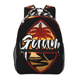 KOSUES Guam Island Flag Palm Tree Laptop Backpacks Double Shoulder Laptop Pack Bag Daypack Back Pack Bags Rucksack Computer Bag with Side Pockets Front Zipper Pockets For Commutes Travel