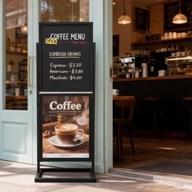 SELEAD 2 Tier Poster Stand with Double Sided Chalkboard - Heavy Duty Metal Frame Slide-in Chalk Board Sign Holder Banner Display Pizarra for Business, Store, Trade, Wedding