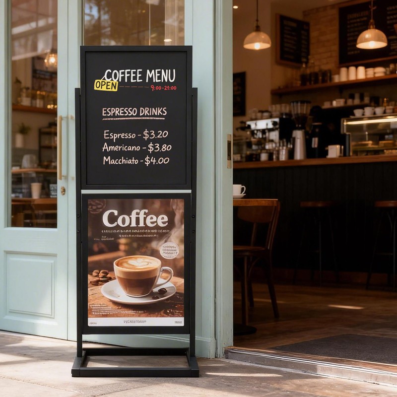 SELEAD 2 Tier Poster Stand with Double Sided Chalkboard -