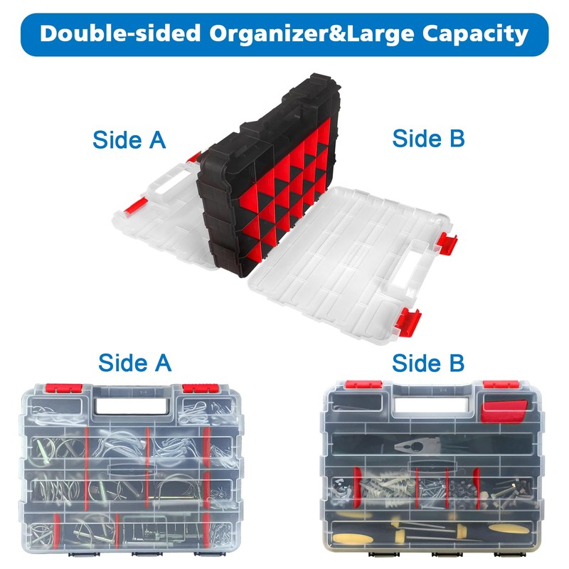 Double Side Tool Box Organizer, Hardware Storage Box, Portable Small