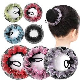 7 piezas de redes para el cabello con moños de colores, tamaño pequeño de 7,5 cm/2,95", malla elástica, reutilizables con cordón para fijar el cabello de niñas y niños