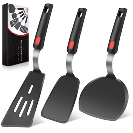 Hotec Silicone Spatula Turner for Nonstick Cookware, Cooking Spatula 600°F Heat Resistant Large Flexible Rubber Spatula Set of 3, Kitchen Utensils for Flipping Eggs, Burgers, Pancakes, Crepes