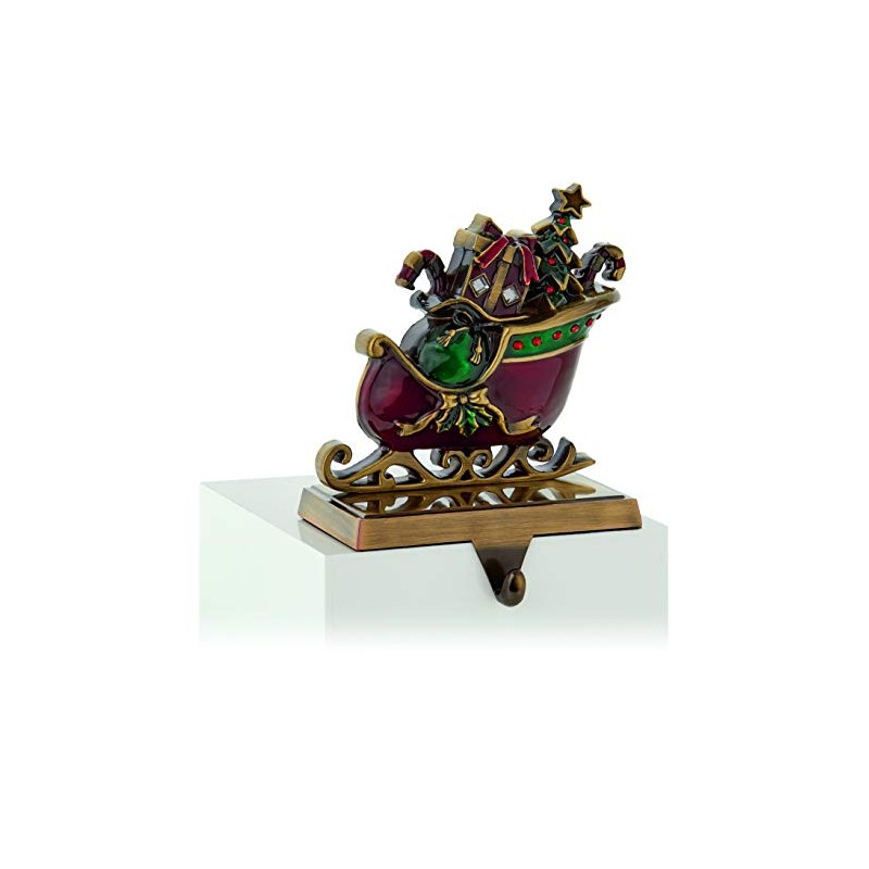 Festive Premier Decorations Santa's Sleigh Enameled Red and Gold Stocking