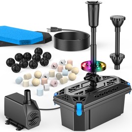 Antfraer Pond Filter with LED Lights, RGB Pond Filter with 660GPH Pump Fountain Kit, Filter Box with RGB Auto-Cycle LED Lights & 3 Spray Modes for Outdoor Ponds Clean Clear and Build Water Features