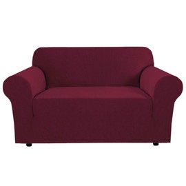 H.VERSAILTEX Stretch Couch Cover Loveseat Covers for 2 Cushion Couch Loveseat Slipcover|Sofa Cover for Love seat 1 Piece, Textured Checked Jacquard Fabric(58'-70' Wide, Burgundy Red)