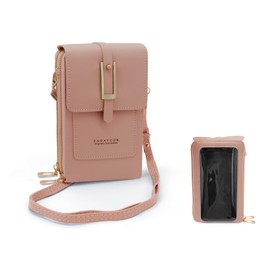 AfitLulu Small Crossbody Bag for Women, Touch Screen Crossbody Phone Bag with Multiple Compartments and Card Slots, PU Leather Small Shoulder Bag for Women with Detachable Strap (Pink)
