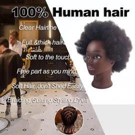 Mannequin Head with 100% Human Hair Cosmetology Female Mannequin Head with 8 Inch Black Hair for Practice Hair Braiding