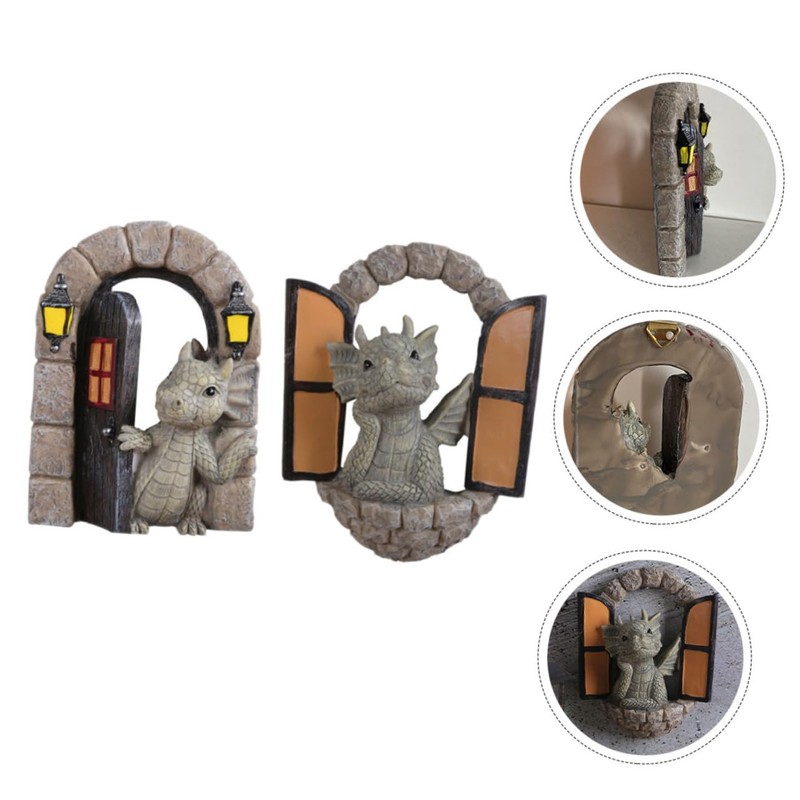 Kisangel 2pcs Resin Dragon Garden Decoration Resin Dragon Statue Outdoor