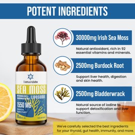 Liposomal Irish Sea Moss Drops 1550MG, with Burdock Root and Bladderwrack Extract, 4X Stronger Than Pills & Gel, Support Gut & Immune Health (Pack of 1)