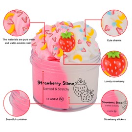 Strawberry Scented Cloud Slime,Pink Non Sticky,Stress Relief,Super Soft and Stretchy Clay Sludge Toy,Birthday Gifts,DIY Slime Party Favor for Girls Ages 8-12(200ml 7oz)