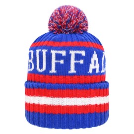 Buffalo Hat City Football Knit Hat Classic Cuff Winter Beanie Hat with Pom Toque Skull Cap Blue Red