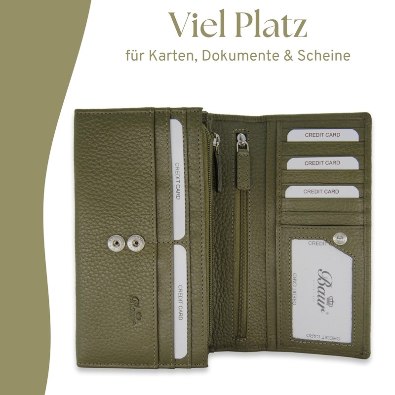 Baur Women's Genuine Leather Wallet with RFID Protection, Large Wallet,