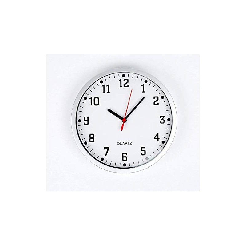 Large Round Wall Clock with Silver Frame, EASY READABLE BIG