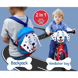 HECKBO 2-in-1 Children's Handlebar Bag & Backpack - Dog - Balance Bike, Bicycle Handlebar Bag, Front Bicycle Basket, Bicycle Bag, Bicycle Bag, Handlebar Basket, Tricycle Scooter, Bag Accessories,