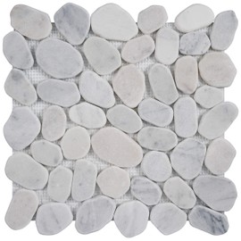 Simple Tile - Marble Mosaic Tile for Kitchen Backsplash, Bath Bathroom Floor, Etc, River Rock Collection, Mixed Rounds, 12"X12"X3/8", Tumbled (Sample 5.5"X5.5", MM 9505-Carrara White)