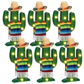 Honoson 6 Pcs LED Cactus Light Cinco De Mayo Decorations 10 x 6 Inch Mexican Fiesta Party Decorations Cute Cactus Night Lamp for Table Room Bedroom Home Party Decoration Cinco De Mayo Gift