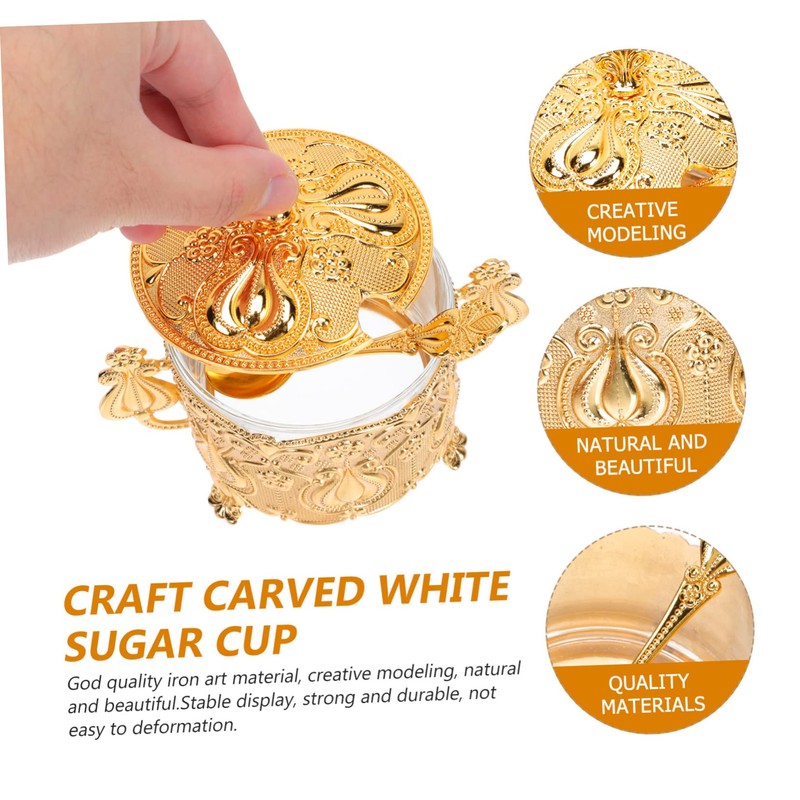 BIUDECO Granulated Sugar Jar Metal Sugar Cup with Spoon Decorative