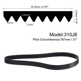 uxcell 310J8 PJ V-Ribbed Belt 8 Ribs 31" Length x 0.74" Width x 0.14" Height, EPDM Rubber Poly V Belt, Multi Wedge Micro V Belt