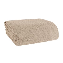BELIZZI HOME 100% Cotton Bed Blanket, Breathable Thermal Blanket Full - Queen Size, Soft Chevron 90''x90'', Perfect for Layering Any All Season, Beige, Biege, (90''x90'')