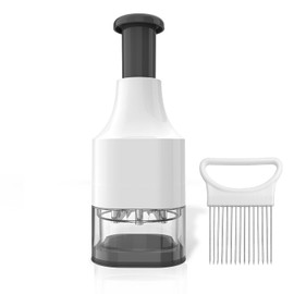 Vegetable Chopper, 304 Stainless Steel Sharp Blade Onion Chopper, Multifunctional Chopper for Garlic, Nuts, Dishwasher Safe (Off White)