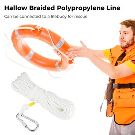 Homaisson 15 M/50 Ft Braided Polypropylene Line with Spring Hook and Ring Buoy Bracket, Hollow Life Rope Single Hook Fire Rescue Rope, Rope Heaving Line Outdoor Climbing Rope