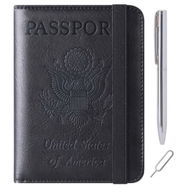 Passport Holder Cover Wallet Travel Essentials Leather Rfid Blocking Case Vacation Luggage Must Haves Travel Accessories for Men Women (116#Black)