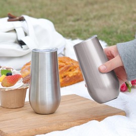 Sivaphe 2 Pack Insulated Stemless Champagne Flutes Dishwasher Support, 6 oz Stainless Steel Cocktail Cups Unbreakable Birthday Gift for Women(Sliver)