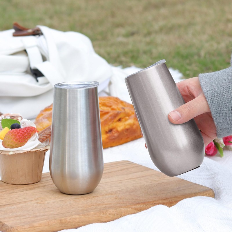 Sivaphe 2 Pack Insulated Stemless Champagne Flutes Dishwasher Support, 6