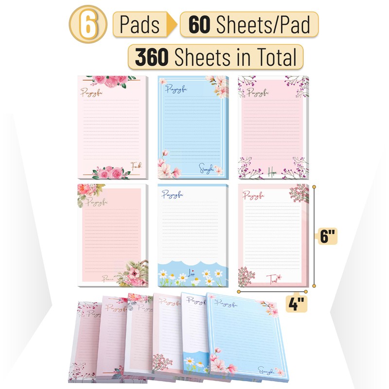 Mr. Pen- Lined Sticky Notes 4x6, 6 Pads, Floral &