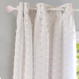DriftAway Lily White Pinch Pleated Voile Sheer Blackout Curtain Liner Embroidered with Pom Pom One Panel 2 Layers Grommet Curtain for Kids Nursery Room 52 Inch by 84 Inch Blackout Soft Pink