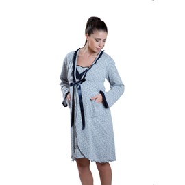 Premamy - Dressing gown for maternity, bow style, jersey cotton, pre-post party - gray, size: s