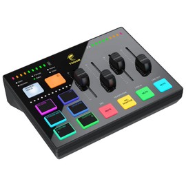 TONOR Gaming Audio Interface, Audio Mixer for Streaming, Podcasting, Studio Recording, 6.35 mm and XLR Channel, Sound Card with RGB Light Effects, for Gaming Streamers, Content Creators TX310