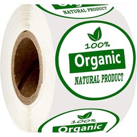 100% Organic Natural Product Labels, 1.25 Inch Round Adhesive Stickers for Food Package, Box, Bags, 500 Count