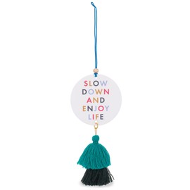 Mary Square Slow Down and Enjoy Life Teal 8.5 x 4.5 Cardboard Automotive Air Freshener with Tassel