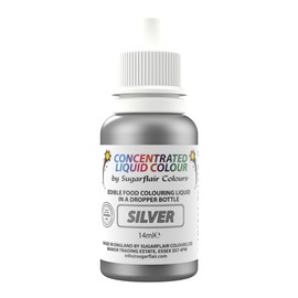 Sugarflair Silver Liquid Food Colouring Droplet For Painting By Mixing With Rejuvenator Spirit - 14ml