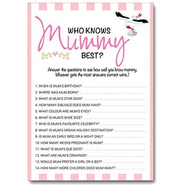 12 x Pink Baby Shower Games Who Knows Mummy Best 12 Pack - Boy/Girl/Unisex (Pink, 12 Pack)