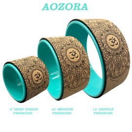 Aozora Yoga Wheel 13" with Most Detailed Book Step by Step Guide on How to Do 30+ Poses,! Perfect for Stretching and Improving Backbends (3 Pack - 6, 10 & 13" -Cork/Turquoise +strap)