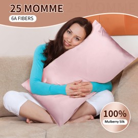 LIJDE Silk Pillowcase - 100% Mulberry Silk, 25 Momme 6A Grade, Double-Sided Silk for Hair and Skin, Envelope Enclosure (Pink, King (20"×36"))