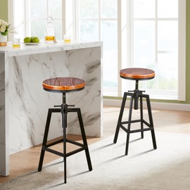 Lisuden Set of 2 Industrial Vintage Kitchen Bar Stools Counter Height 25.6-31.5-inch Adjustable Stool for Pub,Kitchen,Home