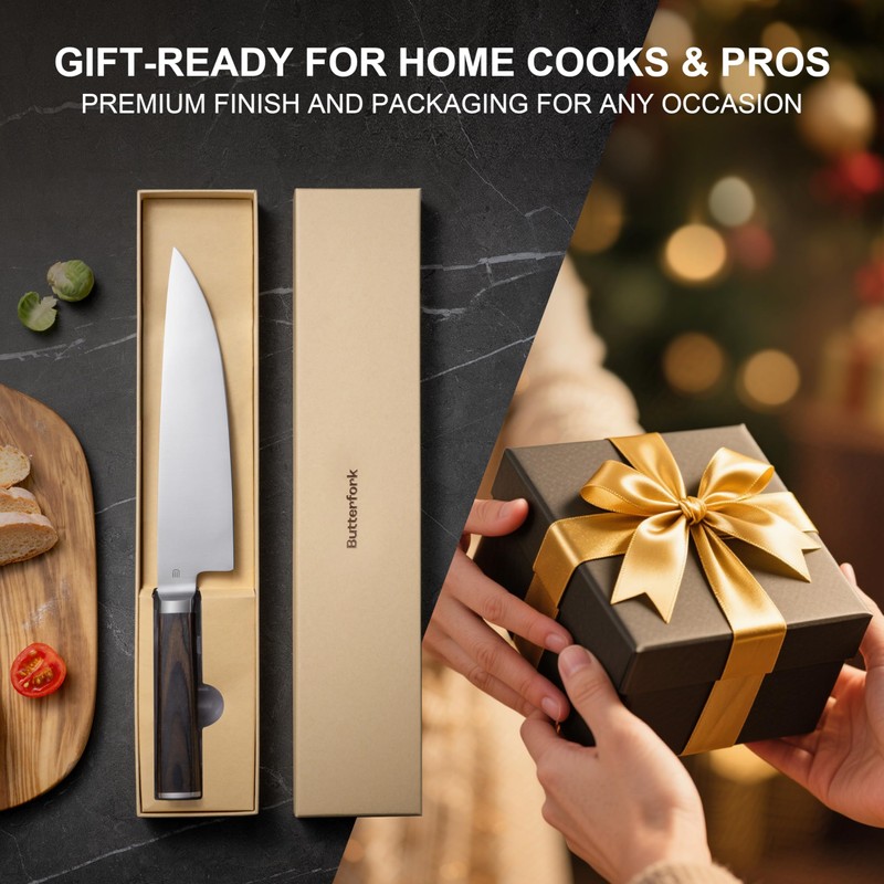Butterfork 8 Inch Chef Knife, AR-RPM9 Steel, Pakkawood Handle Utility
