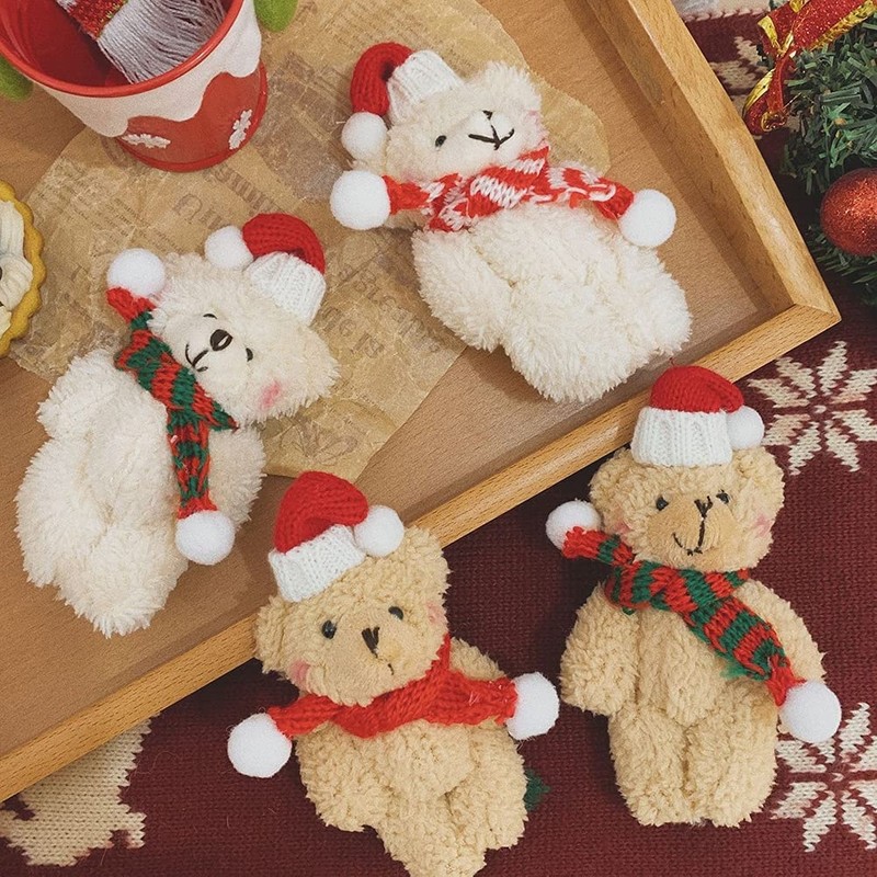 4Pcs Plush Bear Christmas Tree Pendants Soft Mini Bear Doll