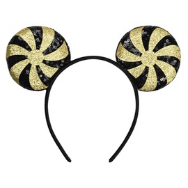 Batsysm Black&Golden Mouse Ear Headband, Pinwheel Sequins Hairband Party Headwear for Unisex Adult and Children