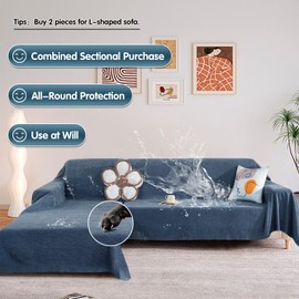 STACYPIK Waterproof Dark Blue Sofa Cover, Washable Couch Cover for 2 Cushion Couch, Anti-Slip Furniture Protector, Pet-Friendly Couch Cover for Pets and Kids, Loveseat Covers, Futon Cover-71X102IN