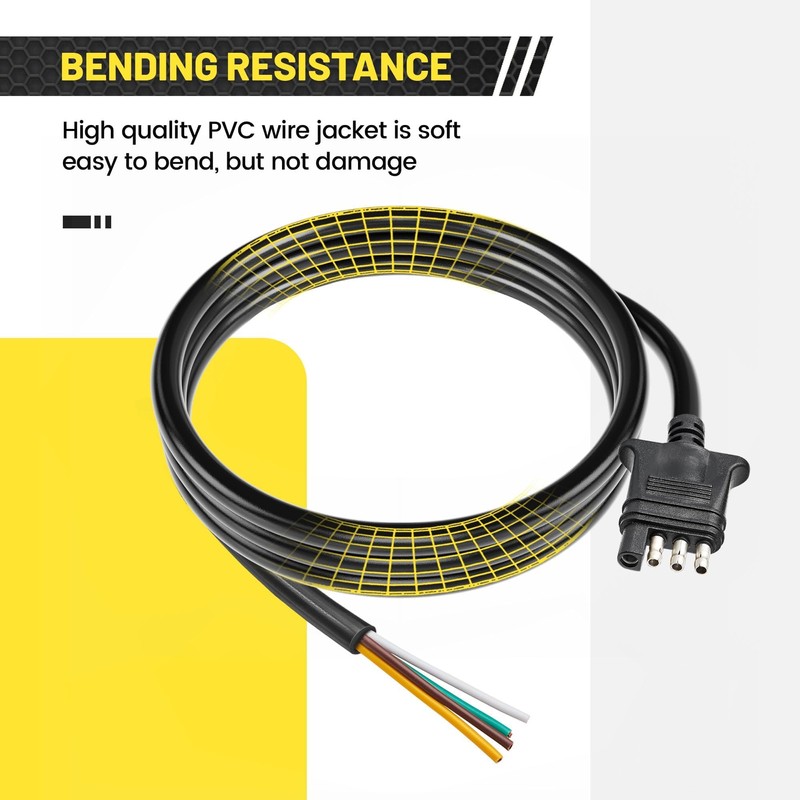 Oyviny 10Ft Trailer-Side 4-Pin Flat Wiring Harness with Jacketed Cable